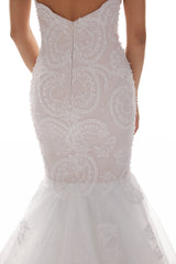 Sweetheart Long Mermaid Ivory Backless Lace Wedding Dresses