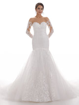Sweetheart Long Sleeves Long Mermaid Ivory Lace Chapel Train Wedding Dresses