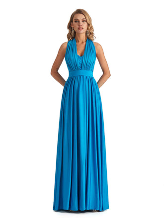 Convertible A-line Stretchy Jersey Maxi Long Formal Bridesmaid Dresses Online