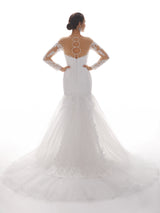 Sweetheart Long Sleeves Long Mermaid Ivory Lace Chapel Train Wedding Dresses