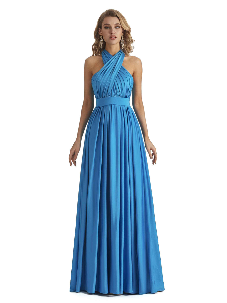 Convertible A-line Stretchy Jersey Maxi Long Formal Bridesmaid Dresses Online