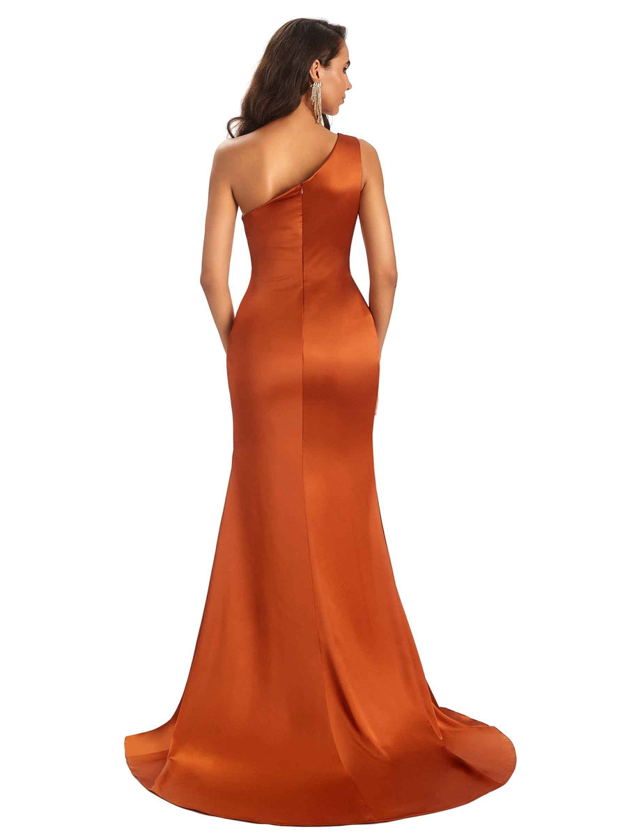 Sexy Soft Satin One Shoulder Side-Slit Long Mermaid Formal Wear For Wedding