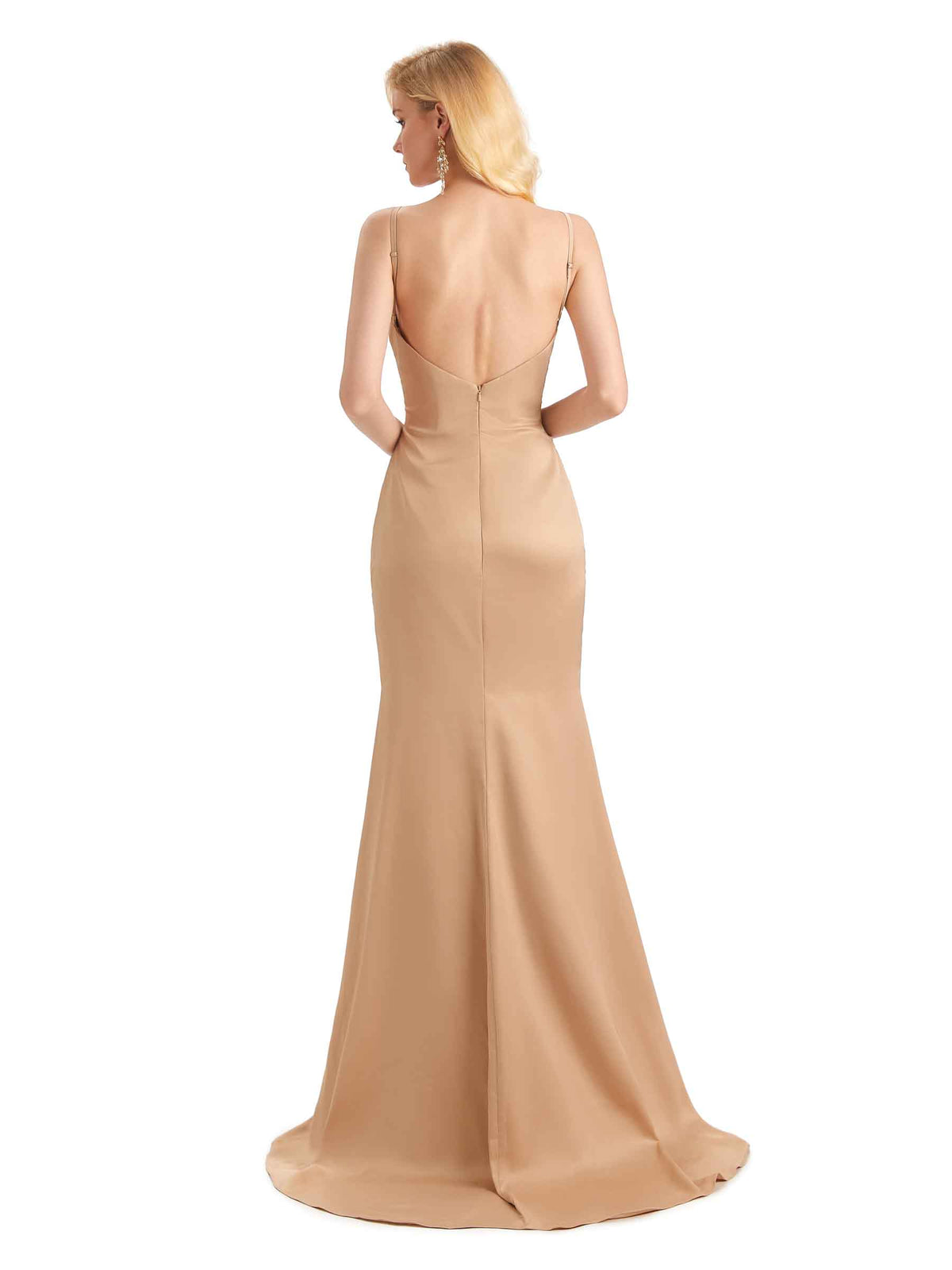 Sexy Side Slit V-neck Long Satin Maxi Mermaid Bridesmaid Dresses Online