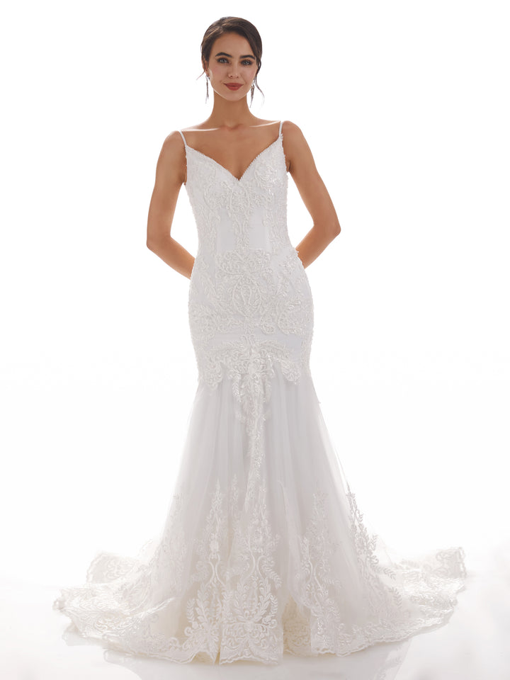 Spaghetti Straps Mermaid Ivory Mermaid Lace Wedding Dresses
