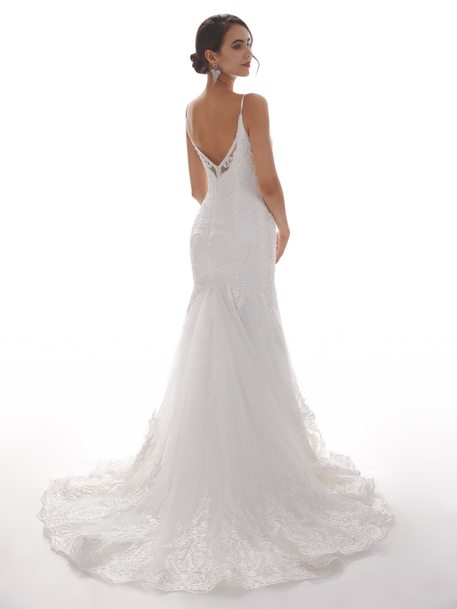 Spaghetti Straps Mermaid Ivory Mermaid Lace Wedding Dresses