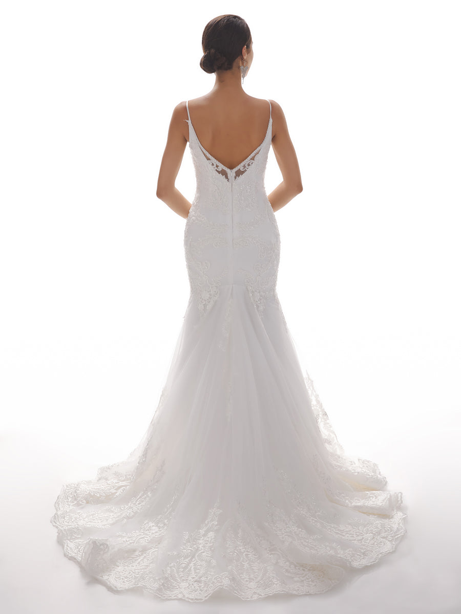 Spaghetti Straps Mermaid Ivory Mermaid Lace Wedding Dresses