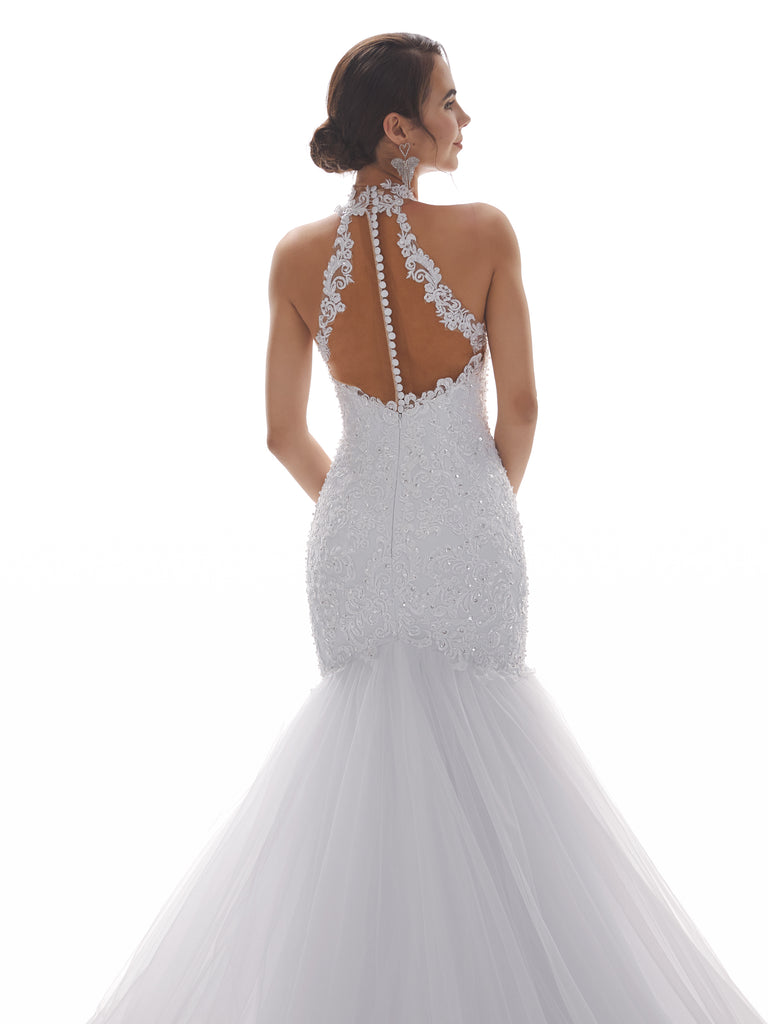 Halter Sexy Mermaid Open Back Long Lace Wedding Dresses