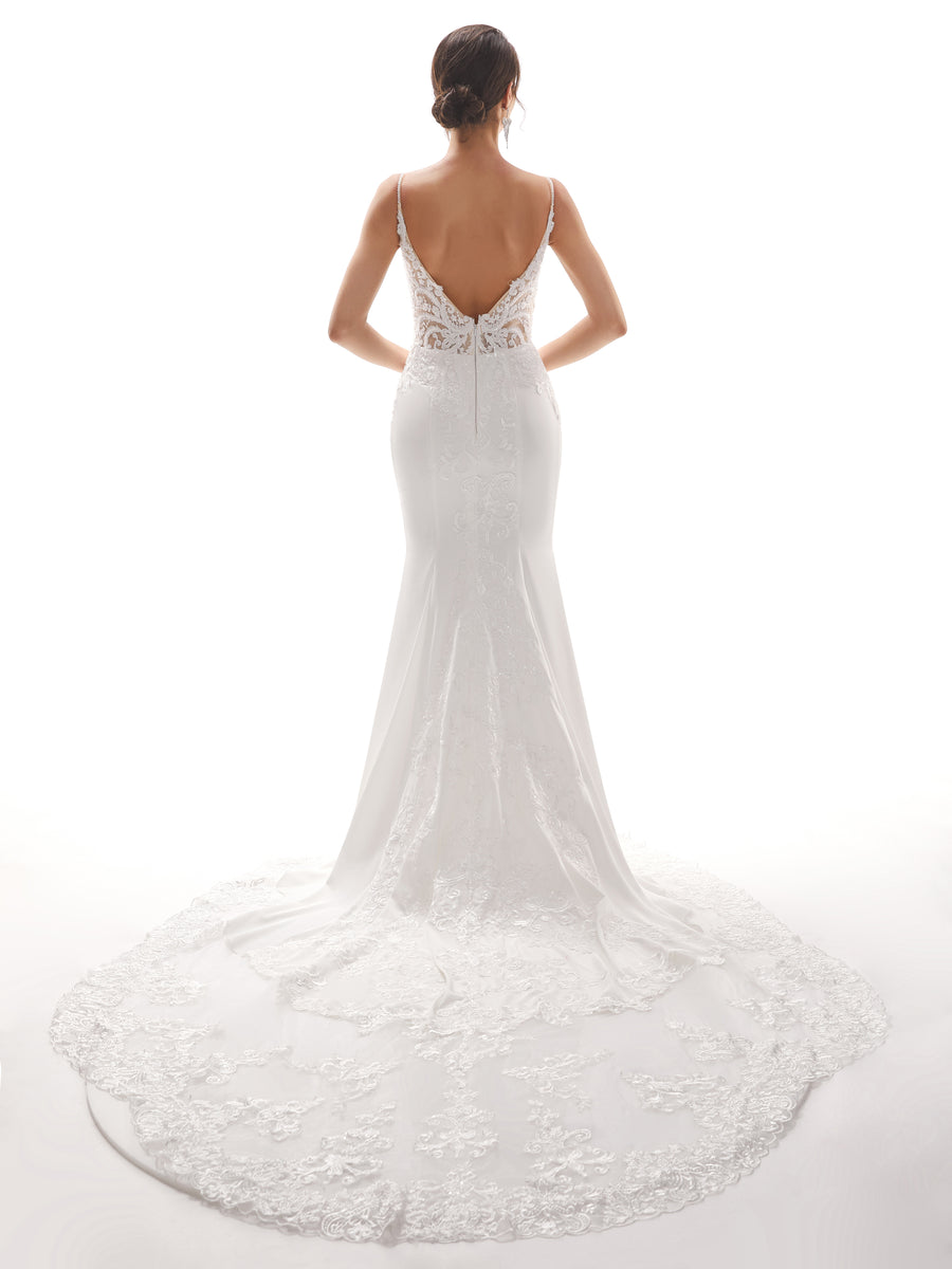 Spaghetti Straps Mermaid Ivory Backless Lace Wedding Dresses