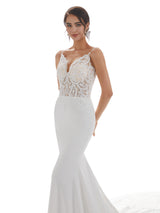 Spaghetti Straps Mermaid Ivory Backless Lace Wedding Dresses