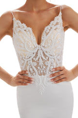 Spaghetti Straps Mermaid Ivory Backless Lace Wedding Dresses