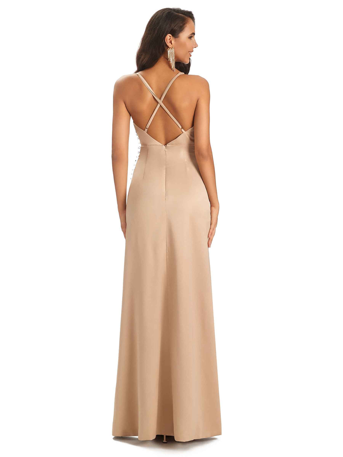 Simple Satin Side Slit Spaghetti Straps Long Sexy Mermaid Prom Dresses