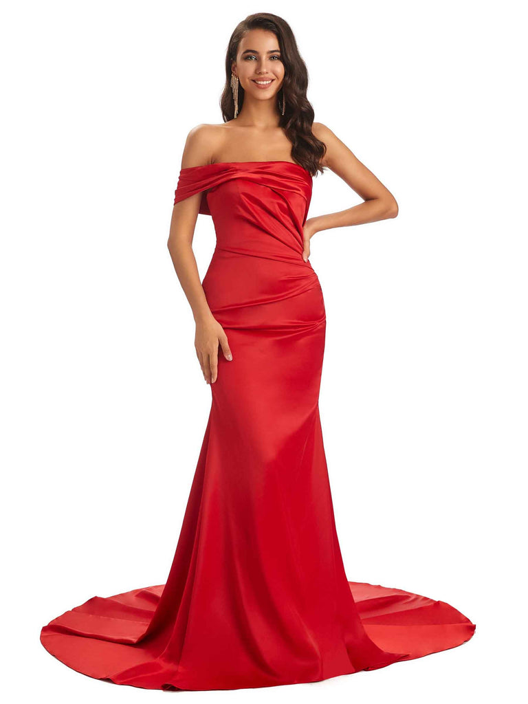 Sexy One Shoulder Mermaid Satin Maxi Formal Prom Dance Dresses Sale