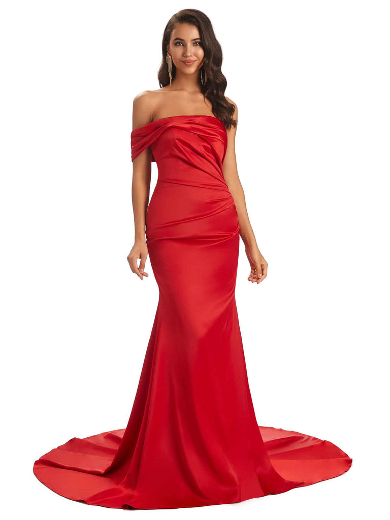 Sexy One Shoulder Mermaid Satin Maxi Formal Prom Dance Dresses Sale