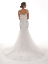 Cap Sleeves Scoop Long Mermaid Rhinestone Long Wedding Dresses