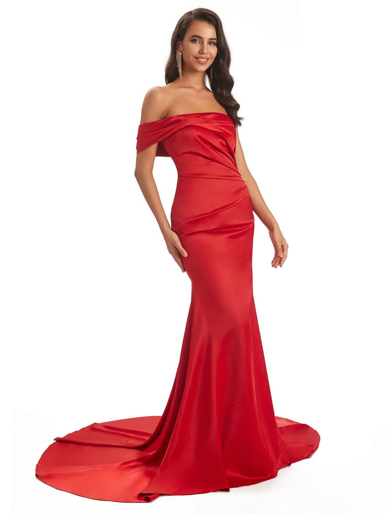 Sexy One Shoulder Mermaid Satin Maxi Formal Prom Dance Dresses Sale