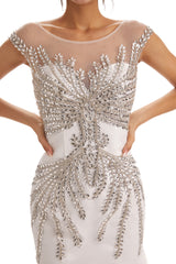 Cap Sleeves Scoop Long Mermaid Rhinestone Long Wedding Dresses