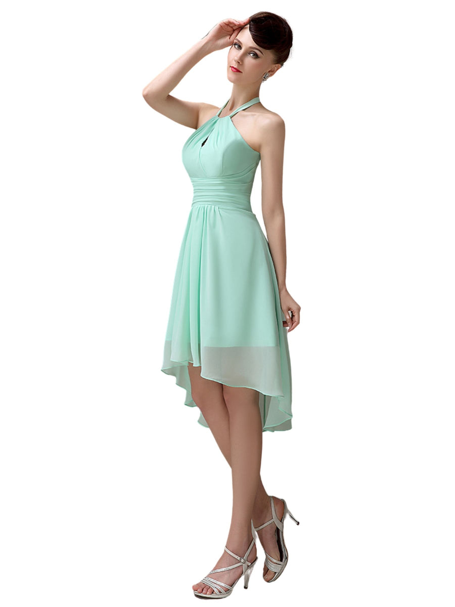 Unique A-line Halter High-Low Short Bridesmaid Dresses