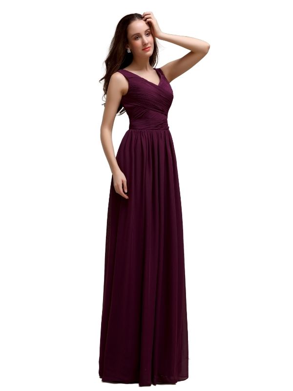 Chiffon Shoulder Strap A-line Floor-Length Bridesmaid Dresses