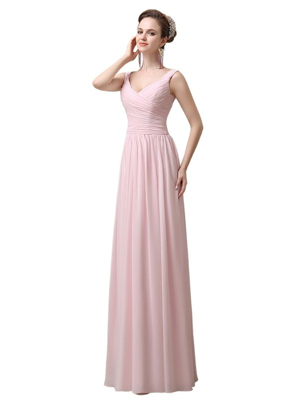 Spaghetti Strap A-line Simple Chiffon Floor-Length Long Bridesmaid Dresses