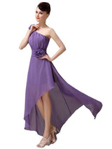 A-line Chiffon One-shoulder High-low Long Bridesmaid Dresses