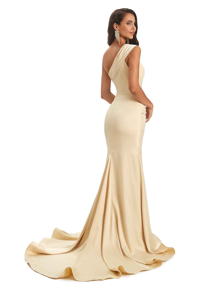 Sexy Soft Satin Side Slit One Shoulder Long Mermaid Bridesmaid Dresses Online
