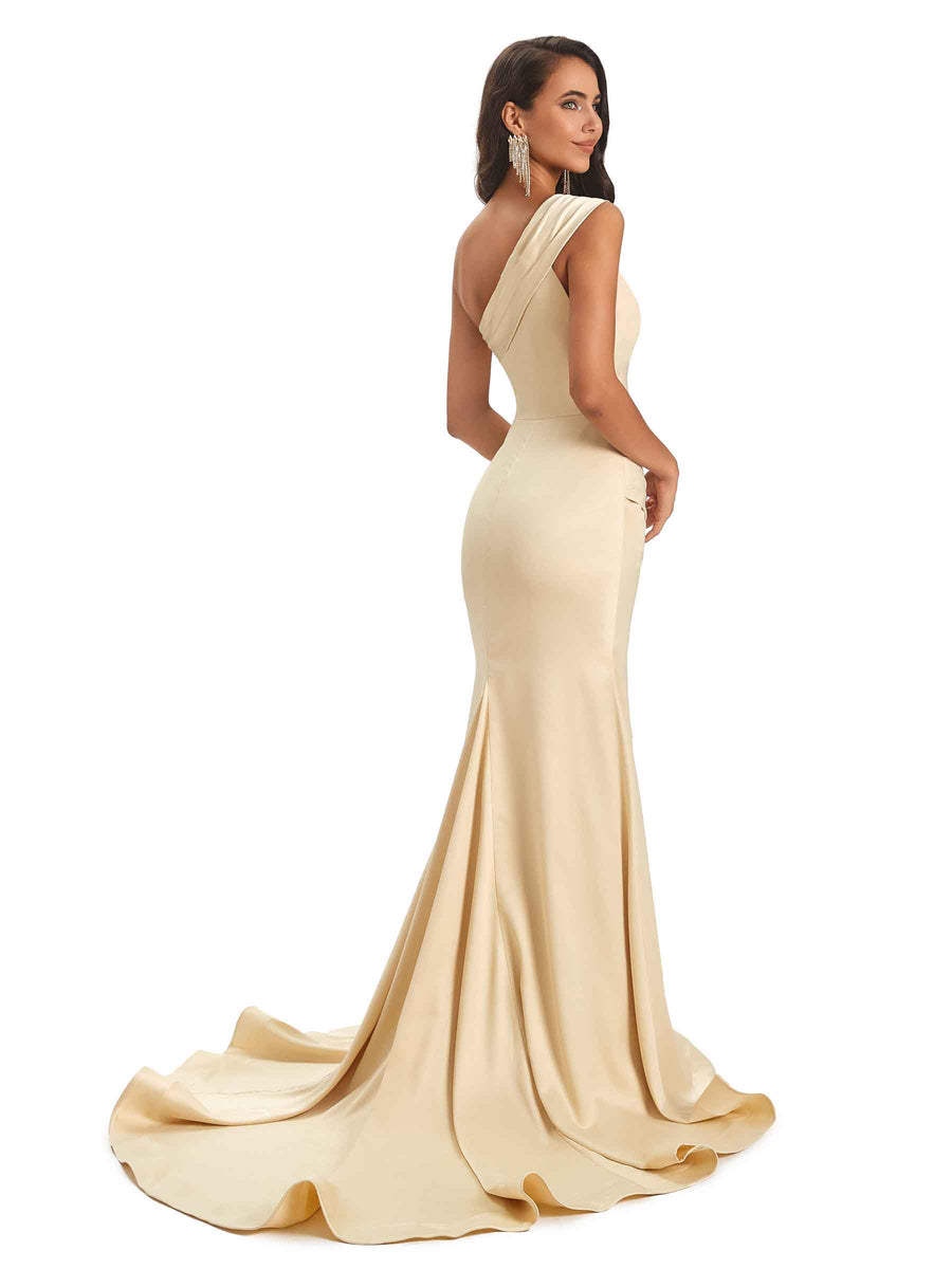 Sexy Soft Satin Side Slit One Shoulder Long Mermaid Bridesmaid Dresses Online