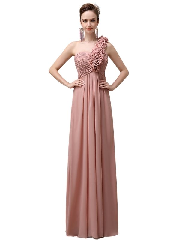 Simple A-line One-Shoulder Floor-Length Chiffon Long Bridesmaid Dresses