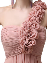 Simple A-line One-Shoulder Floor-Length Chiffon Long Bridesmaid Dresses