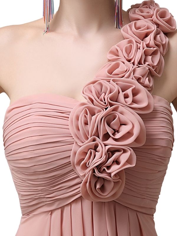 Simple A-line One-Shoulder Floor-Length Chiffon Long Bridesmaid Dresses