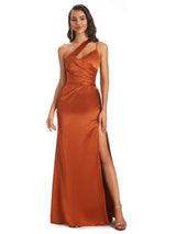 Elegant Satin Side Slit One Shoulder Long Mermaid Party Prom Dresses Online For Sale
