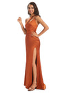 Elegant Soft Satin Side Slit One Shoulder Floor-Length Sheath Bridesmaid Dresses Online