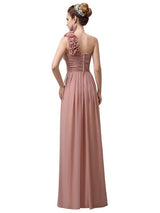 Simple A-line One-Shoulder Floor-Length Chiffon Long Bridesmaid Dresses