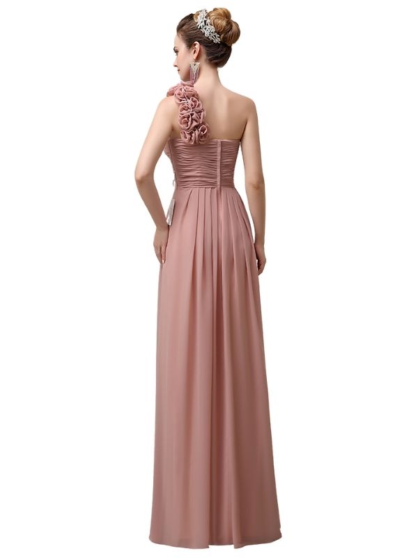 Simple A-line One-Shoulder Floor-Length Chiffon Long Bridesmaid Dresses