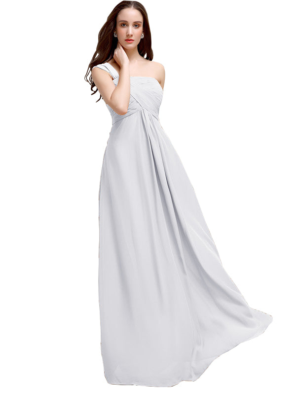 A-line One-shoulder Long Chiffon Bridesmaid Dresses - Chicsew