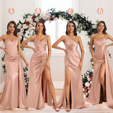 Mismatched Rose-Gold Sexy Side Slit Mermaid Soft Satin Long Bridesmaid Dresses Online