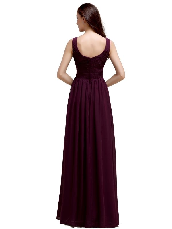 Chiffon Shoulder Strap A-line Floor-Length Bridesmaid Dresses