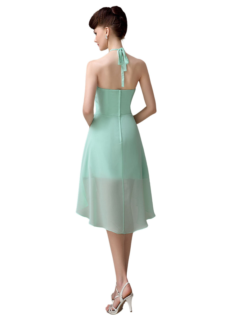 Unique A-line Halter High-Low Short Bridesmaid Dresses