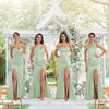 Sage Sexy Chic Silky Mismatched Side Slit Mermaid Satin Bridesmaid Dresses Online