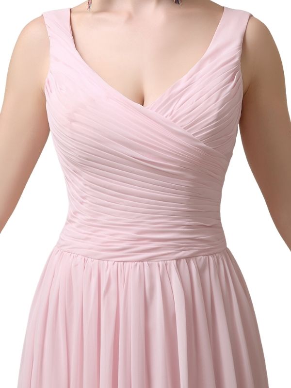 Spaghetti Strap A-line Simple Chiffon Floor-Length Long Bridesmaid Dresses