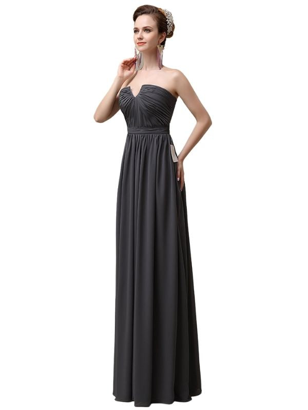 Pretty Strapless Chiffon A-line Floor-Length Long Bridesmaid Dresses
