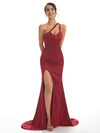 Sexy One Shoulder Unique Satin Maxi Mermaid Prom Dresses With Slit Sale