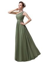 One-Shoulder A-line Chiffon Elegant Floor-Length Long Bridesmaid Dresses