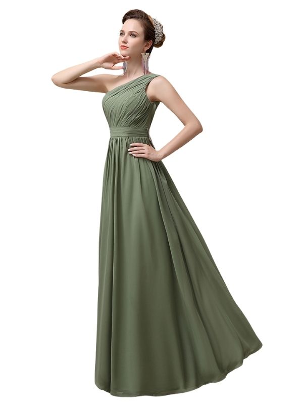 One-Shoulder A-line Chiffon Elegant Floor-Length Long Bridesmaid Dresses