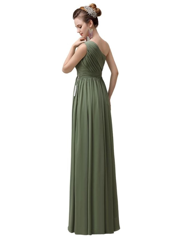 One-Shoulder A-line Chiffon Elegant Floor-Length Long Bridesmaid Dresses