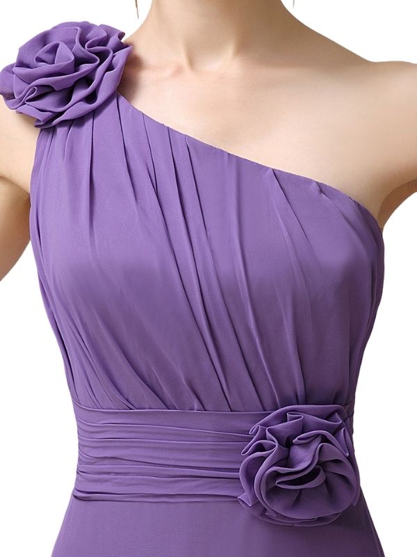 A-line Chiffon One-shoulder High-low Long Bridesmaid Dresses
