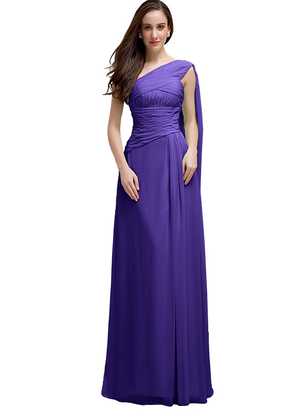 Chiffon A-line One-Shoulder Sleeveless Floor-Length Bridesmaid Dresses ...