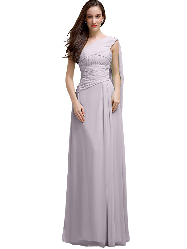 Chiffon A-line One-Shoulder Sleeveless Floor-Length Bridesmaid Dresses ...