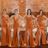 Mismatched Burnt-Orange Sexy Side Slit Mermaid Soft Satin Long Bridesmaid Dresses Online