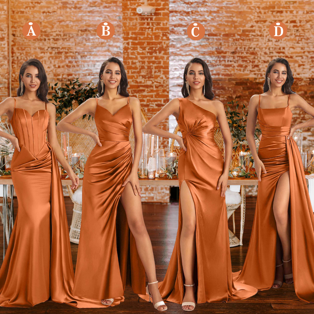 Chicsew Mix and Match Burnt Orange Satin Long Bridesmaid Dresses Sexy Mermaid / Mismatched Bridesmaid dresses, Burnt-Orange / C Chicsew Mix and Match Burnt Orange Satin Long Bridesmaid Dresses Sexy Mermaid / Mismatched Bridesmaid dresses, Burnt-Orange / C