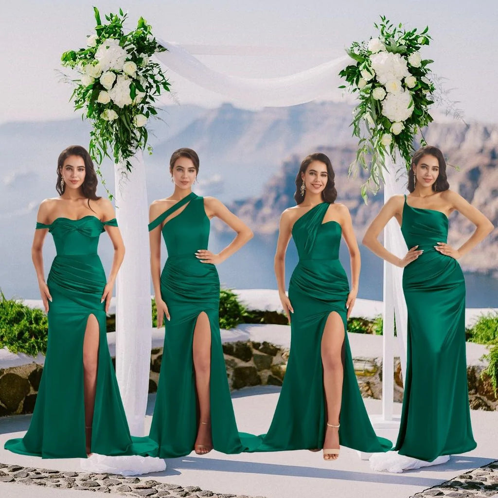 Emerald Green Sexy Chic Silky Mismatched Soft Satin Mermaid Long Bride - ChicSew Emerald Green Sexy Chic Silky Mismatched Soft Satin Mermaid Long Bride - ChicSew